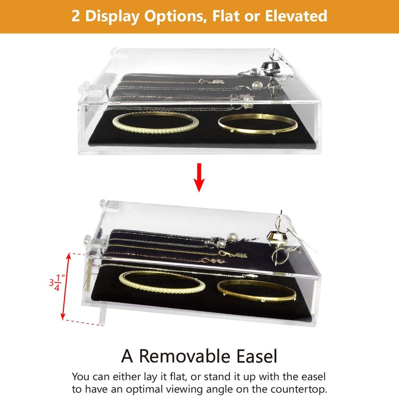 MOOCA Acrylic Rectangular Marketing Holder Locking Security Showcase Safe Box Display Tray, Perfect for Watches Jewelry, Knives, Eyewear with a Key and a Black Padding - Image 3